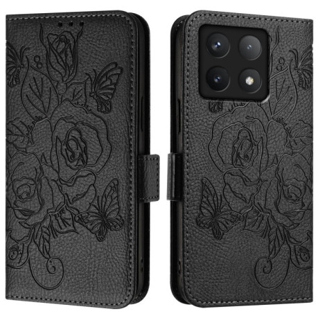 Чохол-книжка Embossed Rose RFID Anti-theft Leather для Xiaomi 14T - чорний