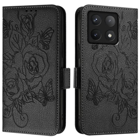 Чохол-книжка Embossed Rose RFID Anti-theft Leather для Xiaomi 14T Pro - чорний