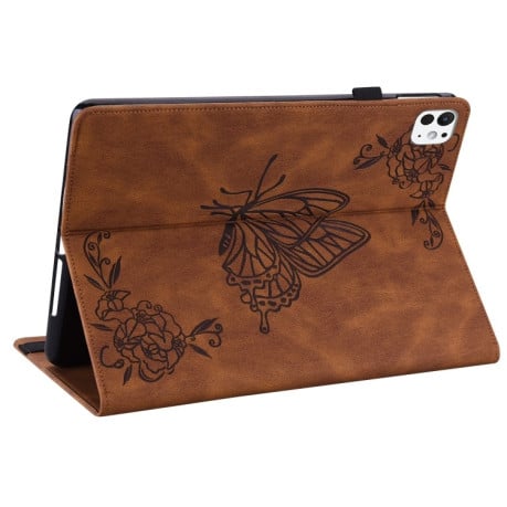 Чехол- книжка Butterfly Flower Embossed Leather на iPad Pro 11 2024 - коричневый