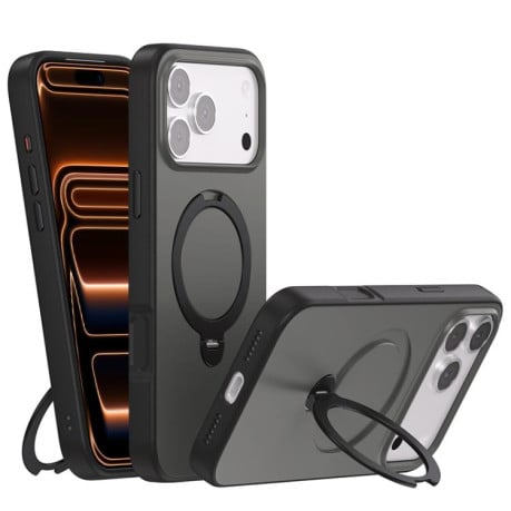 Чехол Contrast Color Rotation с подставкой 360 и Magsafe на iPhone 17 Pro Max - черный