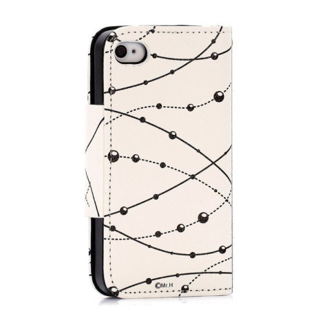 Чехол- книжка Beads and Rhinestone Flowers Pattern на iPhone 4S 4 - White