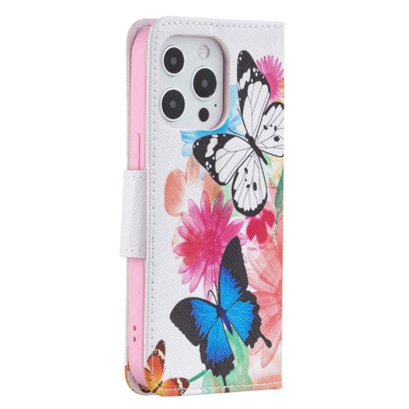 Чехол-книжка Colored Drawing Series на iPhone 13 Pro Max - Two Butterflies