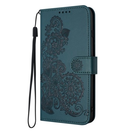 Чехол-книжка Embossed Flower Zipper Leather на Redmi Note 14 5G/Poco M7 Pro 5G - зеленый