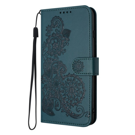 Чехол-книжка Embossed Flower Zipper Leather на Redmi Note 14 Pro 5G/Poco X7 - зеленый