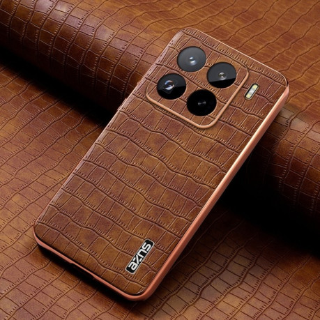 Чохол AZNS Electroplated Frame Crocodile Texture на Xiaomi 15 Pro - коричневий