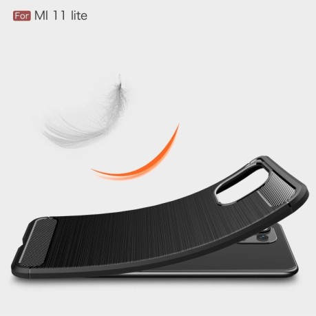 Чехол Brushed Texture Carbon Fiber на Xiaomi Mi 11 Lite/Mi 11 Lite NE - синий