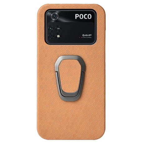 Противоударный чехол Honeycomb Ring Holder для Xiaomi Poco M4 Pro 5G - оранжевый