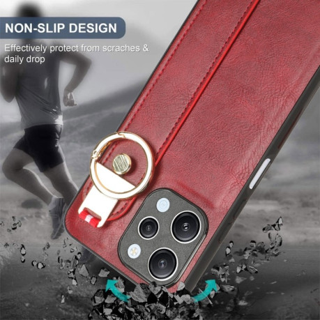 Противоударный чехол Wristband Leather Back для Xiaomi Redmi 12 4G - красный