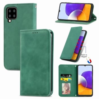 Чехол-книжка в стиле Retro мягкое покрытие Skin Feel деловой дизайн на Samsung Galaxy M32/A22 4G - зеленый