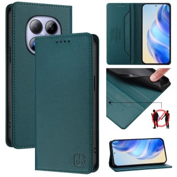 Чехол-книжка RC01 Dual-Folded Magnetic Suction RFID для Redmi Note 15 Pro 5G Global 163.6mm — тёмно-зелёный