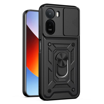 Чехол со шторкой на камеру Sliding Camshield и подставкой на Xiaomi Redmi A7 Pro 4G / Poco C85x — черный