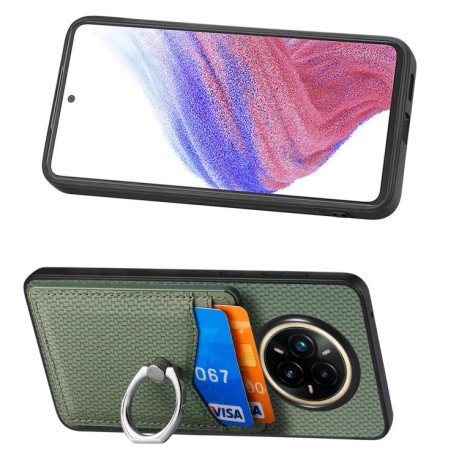 Противоударний чехол Carbon Fiber Card Wallet Ring Holder для Realme 14 Pro+ - зелений