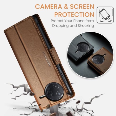 Чохол-книжка CaseMe 023 Butterfly Buckle Litchi Texture RFID Anti-theft Leather для Xiaomi Poco F7 Pro / F7 Ultra - коричневий