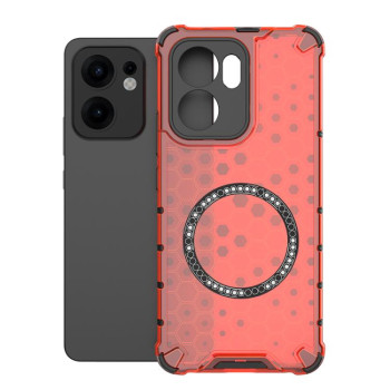 Противоударный чехол Honeycomb Magnetic Ring Shockproof на OPPO Reno13 F 5G Global - красный