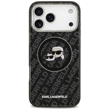 Оригинальный чехол Karl Lagerfeld IML Glitter Karl&amp;Choupette Heads Logo с MagSafe на iPhone 17 Pro Max - Black