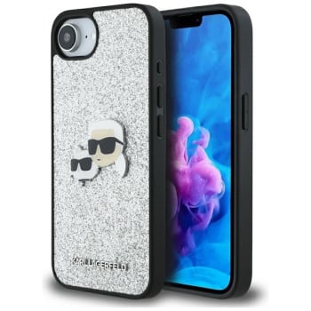 Оригинальный чехол Karl Lagerfeld Fixed Glitter Ikonik Metal Pin для iPhone 16e - black