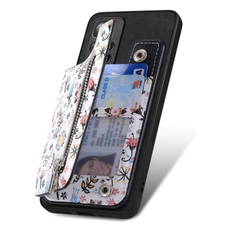 Противоударный чехол Retro Painted Zipper Wallet для Redmi Note 13 Pro+ 5G - черный