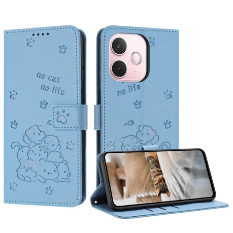 Чохол-книжка Embossed Kitten Phone Leather для OPPO A5 Pro 5G Global - синій