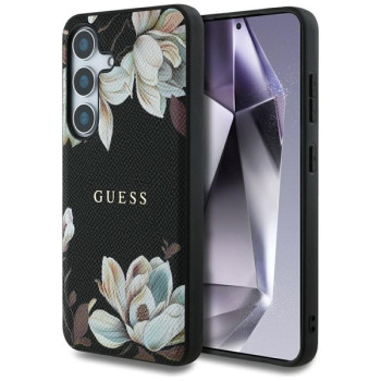 Оригінальний чохол Guess Grained Printed Flower Pattern MagSafe для Samsung Galaxy S25 - black