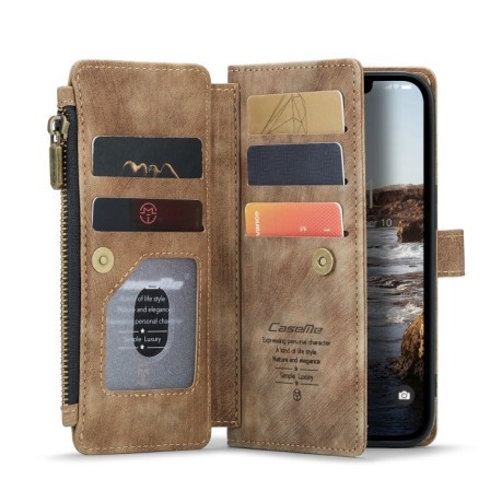 Шкіряний чохол-гаманець CaseMe-C30 для iPhone 14 - коричневий