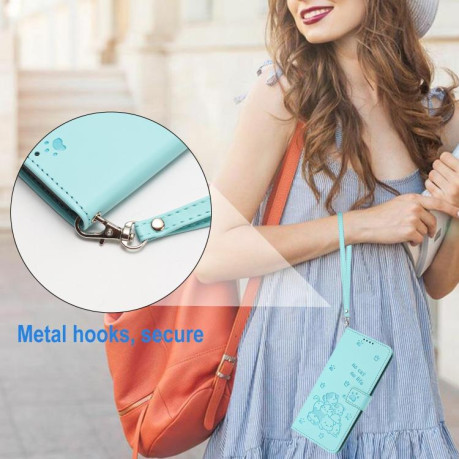 Чехол-книжка Embossed Kitten Phone Leather для Xiaomi Redmi A5 4G / Poco C71 - зеленый