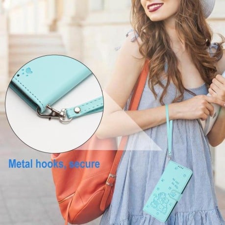 Чехол-книжка Embossed Kitten Phone Leather для Samsung Galaxy M06 5G - зелений