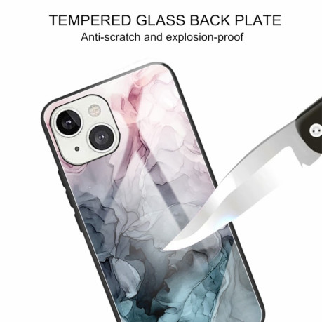 Противоударный стеклянный чехол Marble Pattern Glass на iPhone 14/13 - Abstract Light Pink