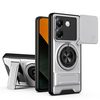 Противоударный чехол Lens Sliding Window Multifunctional Magnetic Shockproof со шторкой камеры на Xiaomi Poco M7 Pro 5G — титаново-серый