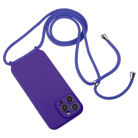 Чехол Crossbody Lanyard Liquid Silicone Caseна iPhone 15 Pro - фиолетовый