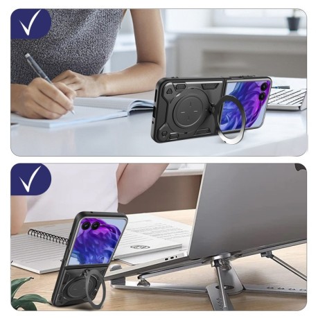Противоударный чехол CD Texture Sliding Camshield Magnetic Holder на Motorola Razr 50 Ultra - фиолетовый
