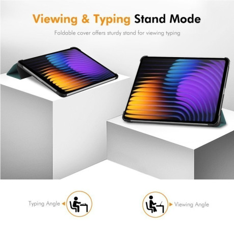 Чехол ENKAY Tri-fold Custer Texture Leather Smart для Xiaomi Pad 7 / 7 Pro - зеленый