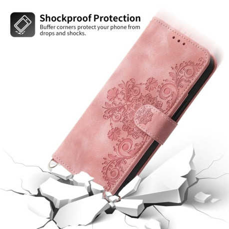 Чохол-книжка Skin-feel Flowers Embossed на Samsung Galaxy S24 5G - рожевий