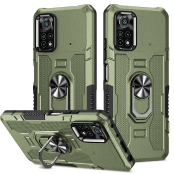 Противоударный чехол Ring Holder Armor Hybrid для Xiaomi Poco X4 Pro 5G - зеленый