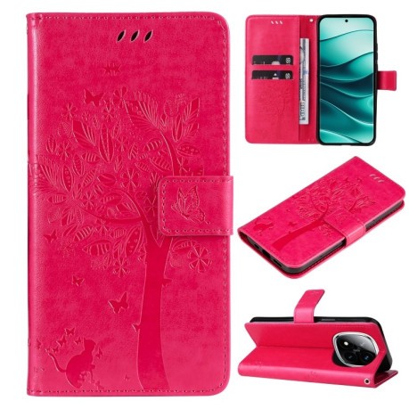 Чохол-книжка Happy Cat Pattern для Xiaomi Redmi Note 14 Pro / 14 Pro+ 5G - пурпурно-червоний
