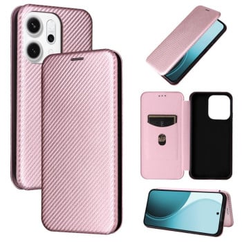 Чехол-книжка Carbon Fiber Texture на OPPO Reno14 Global / Reno14 F — розовый