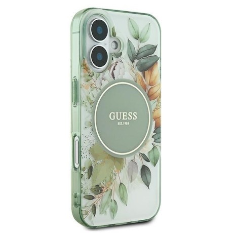 Оригинальный чехол Guess IML Flower &amp; Tonal Circle MagSafe для iPhone 16 - green