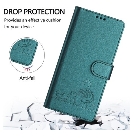 Чохол-книжка Cat Embossing Pattern на Realme GT 6T 5G Global - Peacock Green