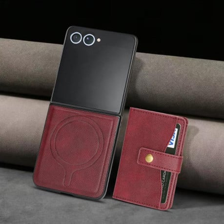 Чохол Kalebol Magnetic Button з кишенькою на карт та MagSafe на Samsung Galaxy Filp 7 - червоний