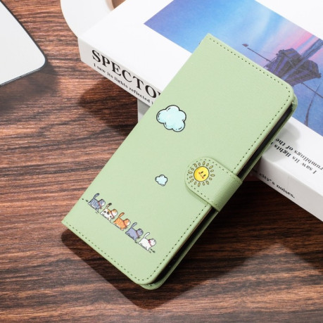 Чехол-книжка Cartoon Cats Leather для Xiaomi Redmi Note 13 Pro 4G / Poco M6 Pro 4G - зеленый