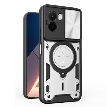 Чохол зі шторкою камери, CD-фактурою та підставкою на Xiaomi Poco M7 4G 169mm — сріблястий