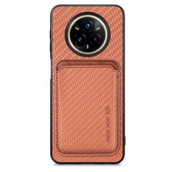 Чехол Carbon Fiber Leather Card Magnetic на Realme 14 Pro+ - коричневый