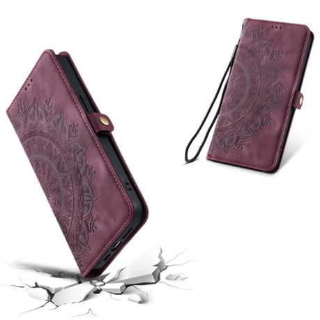 Чехол-книжка Totem Embossed Magnetic Leather для iPhone 16 Pro Max - винно-красный