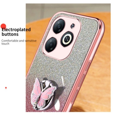 Противоударный чехол Plated Gradient Glitter Butterfly Holder для Infinix Smart 8 - серебристый