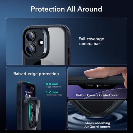 Оигинальный чехол ESR Classic Hybrid с MagSafe + накладка на клавишу на iPhone 17 - Clear Black