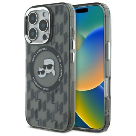 Оригінальний чохол Karl Lagerfeld IML Monogram Karl &amp; Choupette Head MagSafe для iPhone 16 Pro - Black