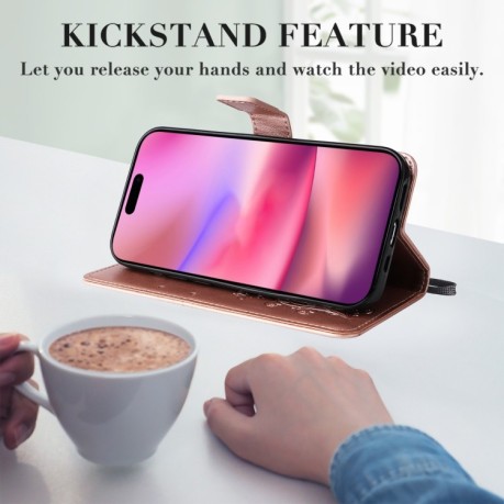 Чехол-книжка Embossed Butterfly для iPhone 16 - розовое золото