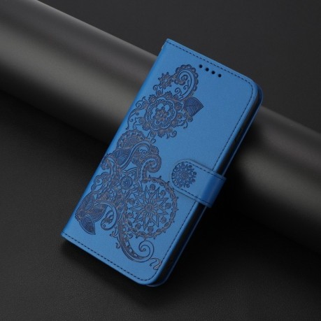 Чехол-книжка Embossed Flower Zipper Leather на Redmi Note 14 5G/Poco M7 Pro 5G - синий