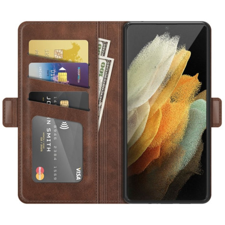 Чехол-книжка Dual-side Magnetic Buckle на Samsung Galaxy S22 Ultra 5G - коричневый