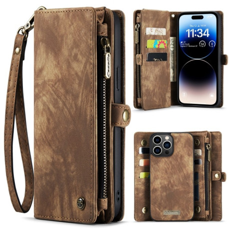 Чехол-кошелек CaseMe 008 Series Zipper Style на iPhone 15 Pro - коричневый