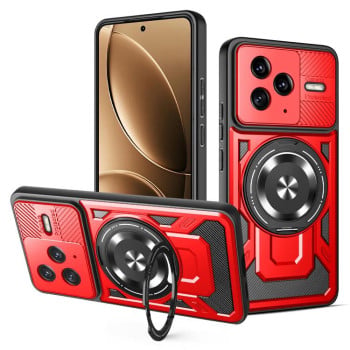 Ударозахисний чохол Transparent MagSafe Magnetic Rotating Ring Holder для Xiaomi Redmi K80 / Poco F7 Pro — червоний